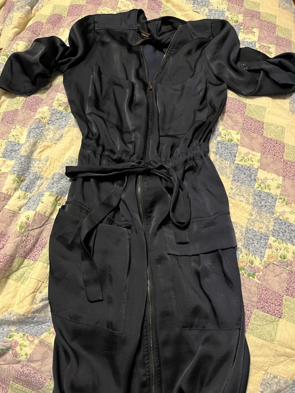 BCBGMaxAzria Navy Zip-Tie Maxi Dress